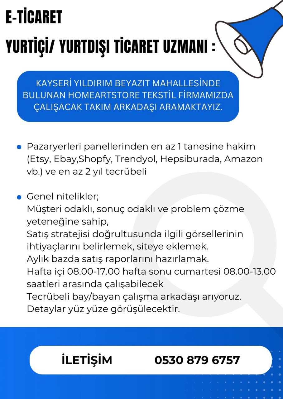 Tekstil Firmamızda Çalışacak Takım Arkadaşı Aramaktayız. ilan görseli
