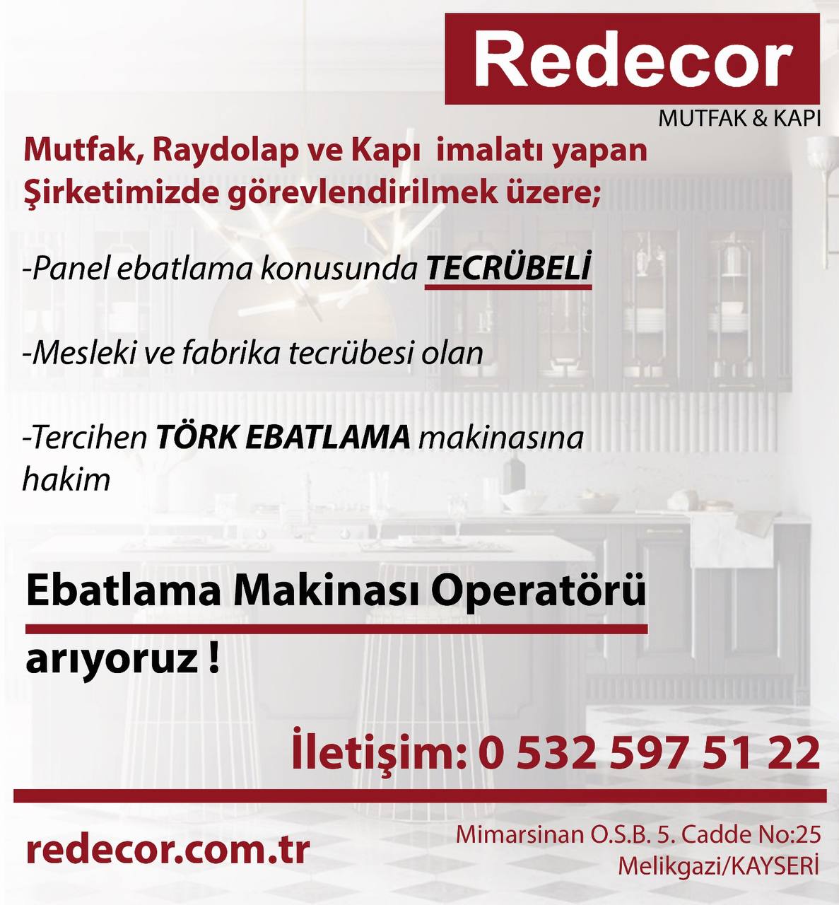 Ebatlama Makinası Operatörü Arıyoruz ilan görseli