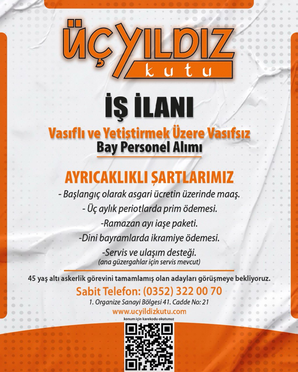 Vasıflı ve Yetiştirmek Üzere Vasıfsız Bay Personel Alımı Yapılacaktır. ilan görseli