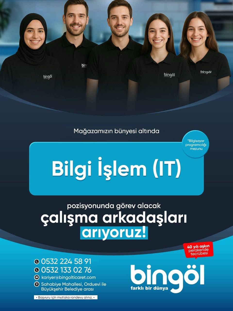 Bilgi İşlem (IT) pozisyonunda görev alacak çalışma arkadaşları arıyoruz! ilan görseli